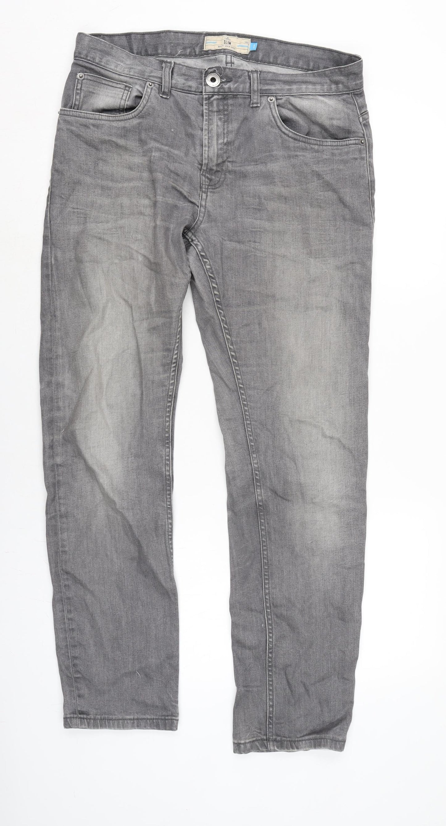 NEXT Mens Grey Cotton Blend Straight Jeans Size 33 in L29 in Regular Zip