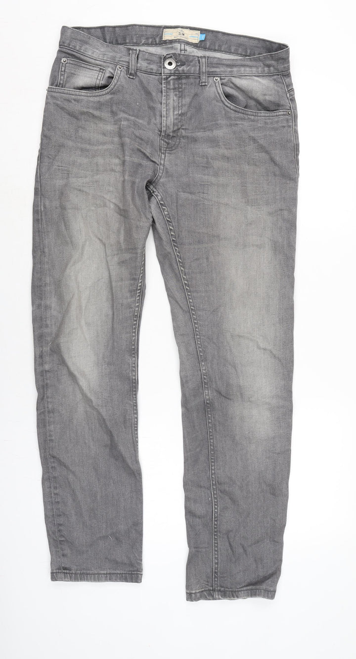 NEXT Mens Grey Cotton Blend Straight Jeans Size 33 in L29 in Regular Zip