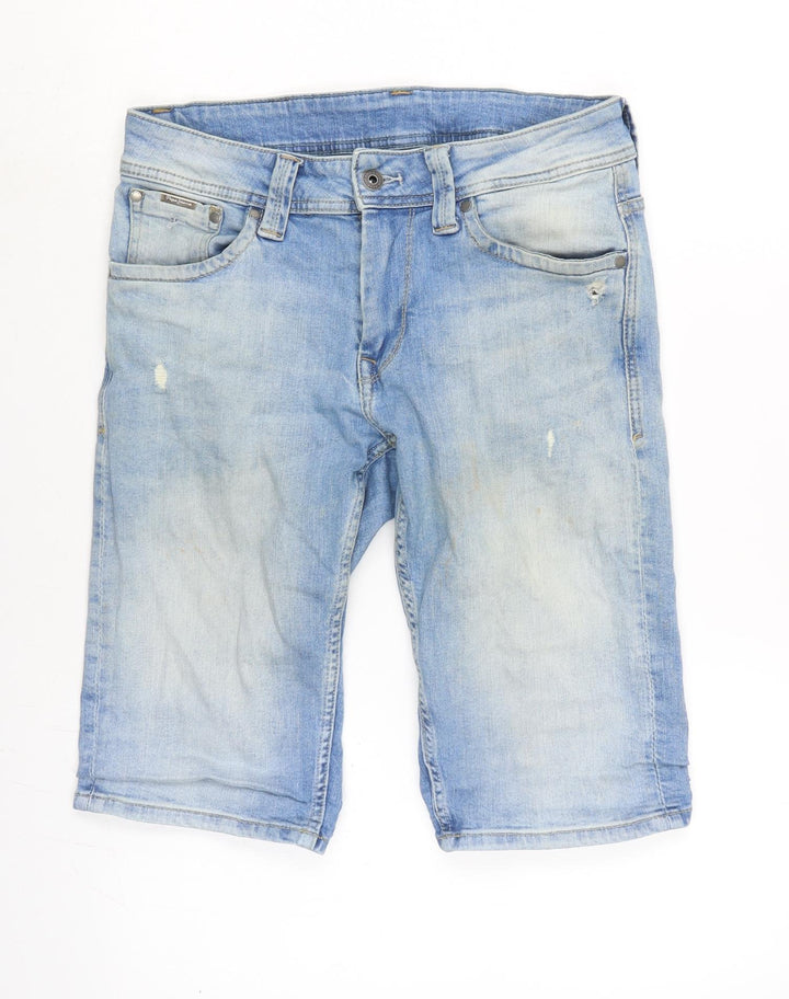 Pepe Jeans Mens Blue Cotton Bermuda Shorts Size 30 in L12 in Regular Zip