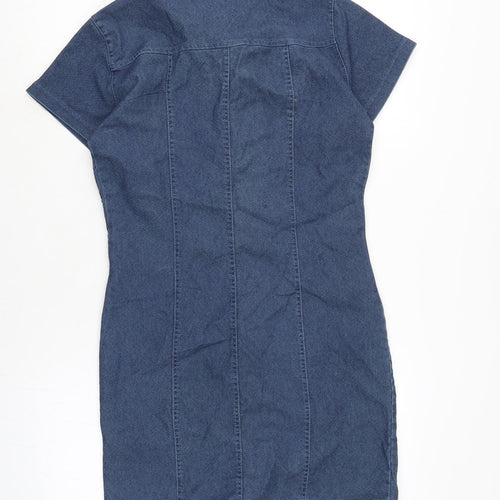 Select Womens Blue Cotton A-Line Size 10 Collared Button
