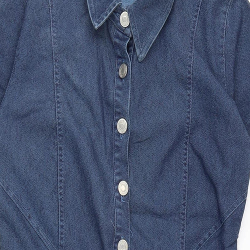 Select Womens Blue Cotton A-Line Size 10 Collared Button