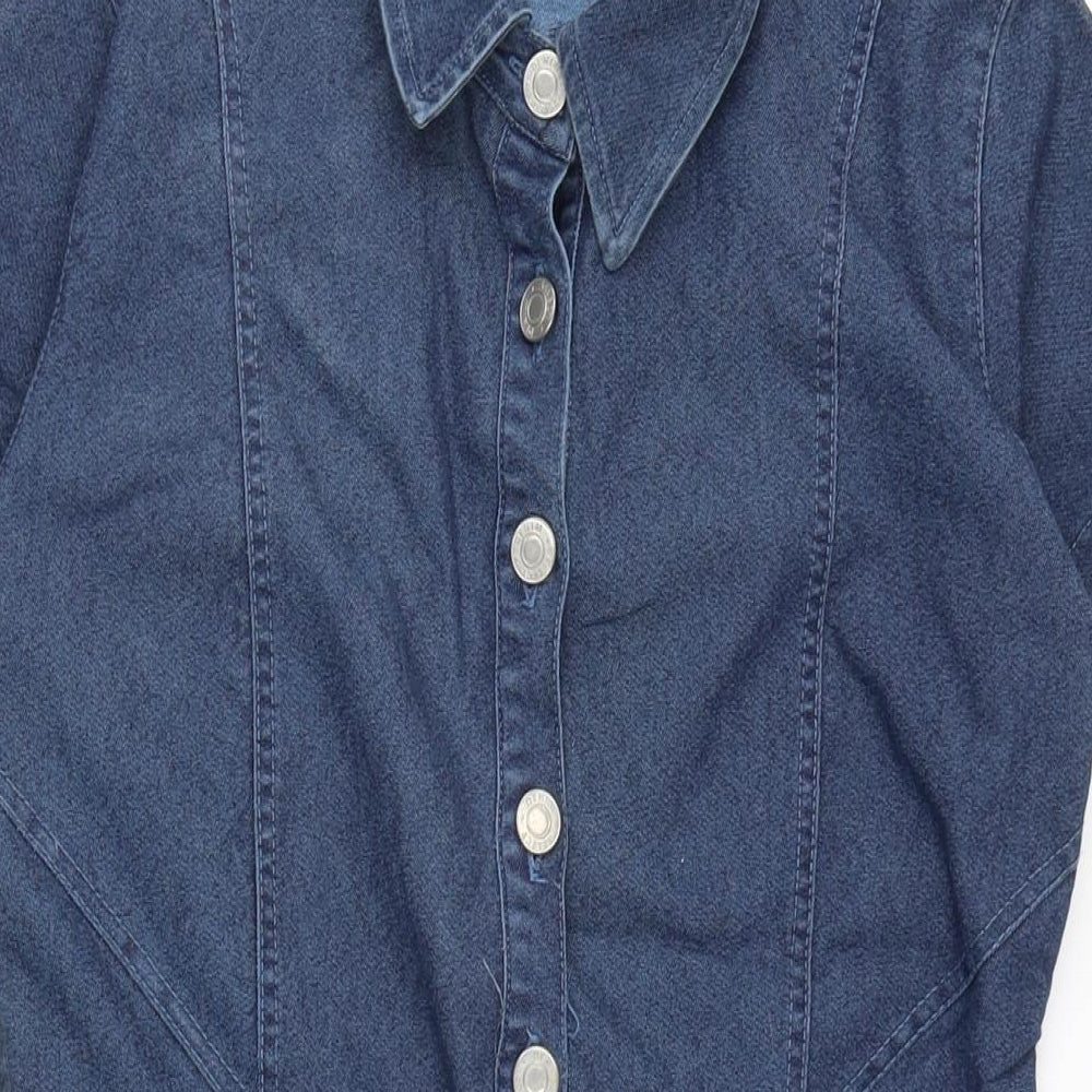 Select Womens Blue Cotton A-Line Size 10 Collared Button