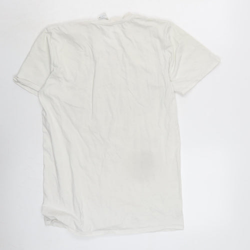 Gilden Mens Ivory Cotton T-Shirt Size S Crew Neck