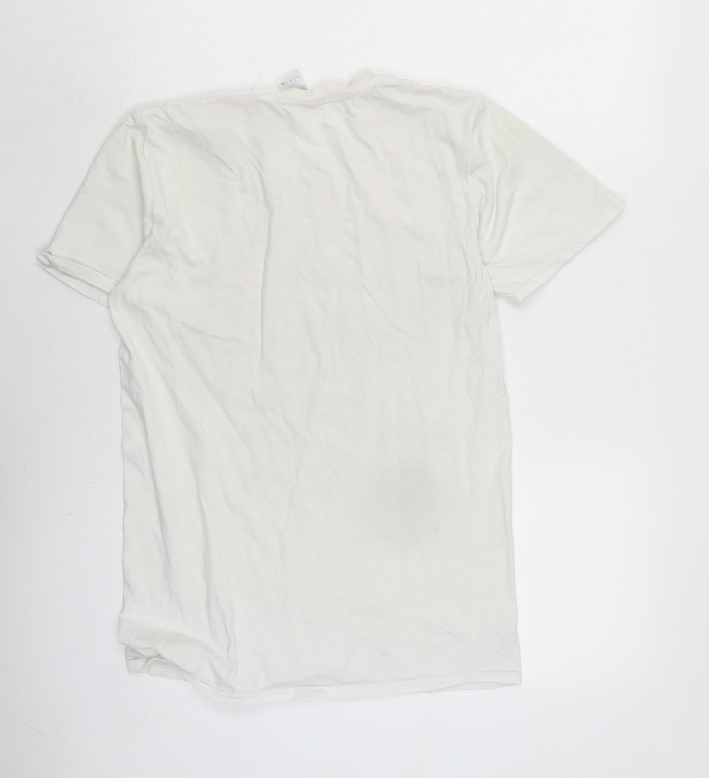 Gilden Mens Ivory Cotton T-Shirt Size S Crew Neck