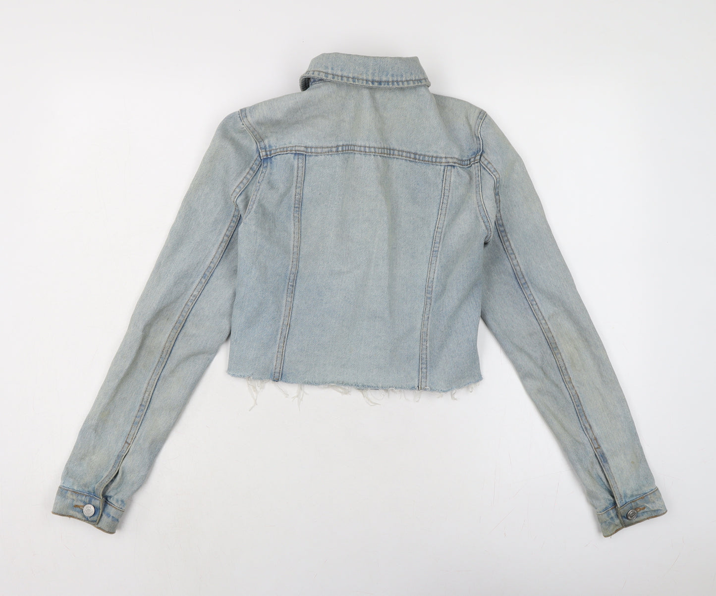 New Look Womens Blue Biker Jacket Size 6 Button - Raw Hem - In need of freshen up.