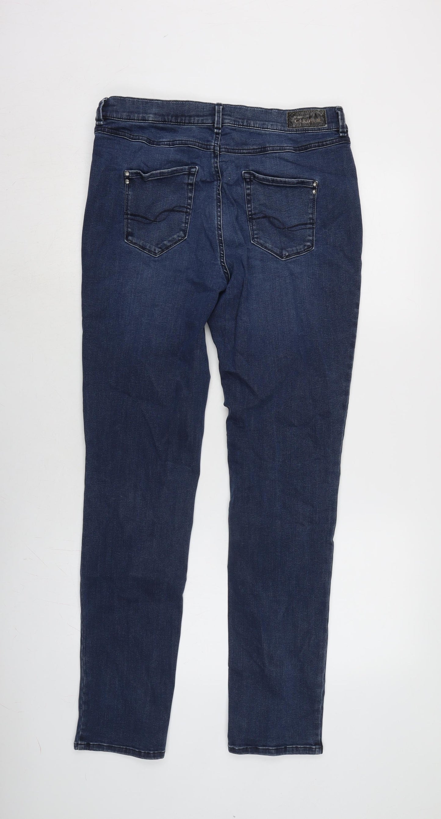 GARDEUR Womens Blue Cotton Blend Straight Jeans Size 12 L31 in Regular Zip