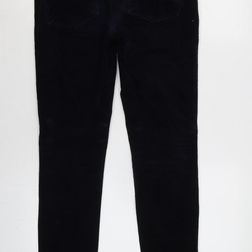Marks and Spencer Womens Blue Cotton Trousers Size 8 L28 in Regular Zip