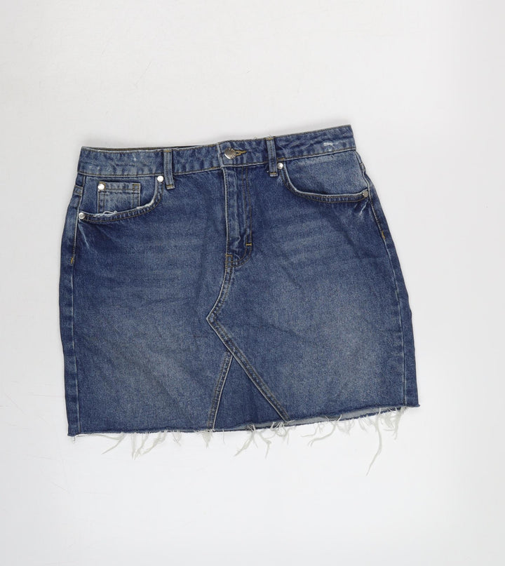 Very Womens Blue Cotton A-Line Skirt Size 30 in Zip