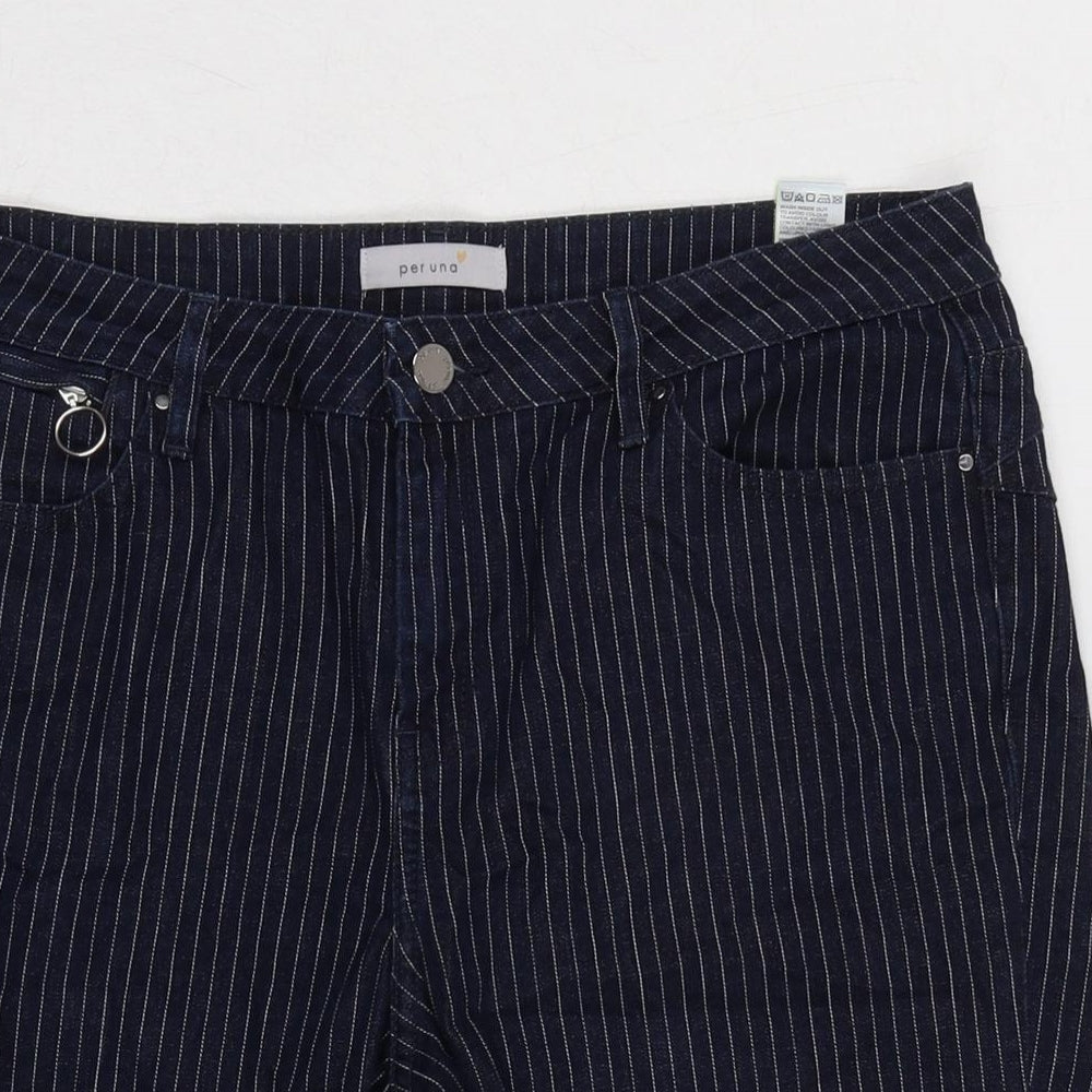 Marks and Spencer Womens Blue Cotton Bermuda Shorts Size 14 L13 in Regular Zip