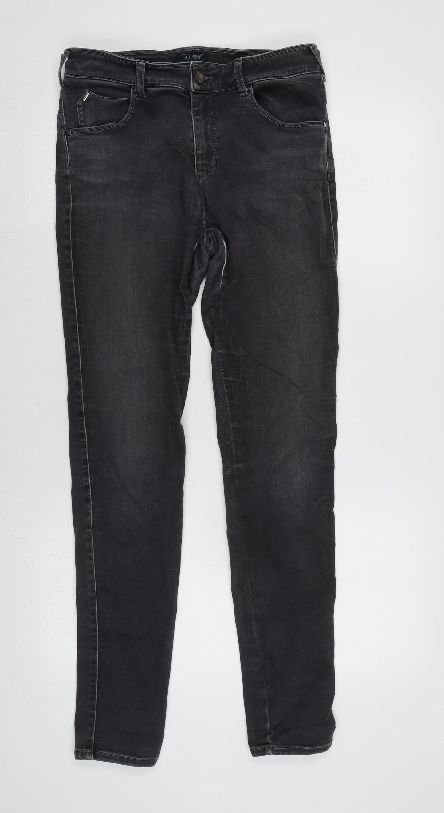 ARMANI Womens Grey Cotton Blend Tapered Jeans Size 29 in L31 in Regular Zip