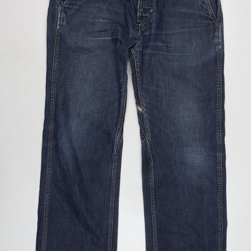 Diesal Mens Blue Cotton Straight Jeans Size 32 in L34 in Regular Button