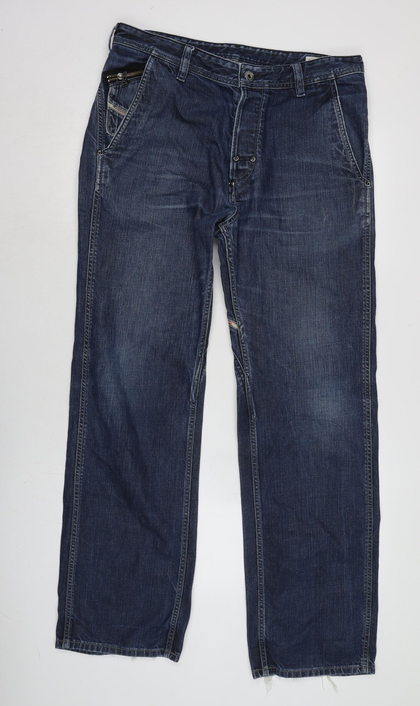 Diesal Mens Blue Cotton Straight Jeans Size 32 in L34 in Regular Button