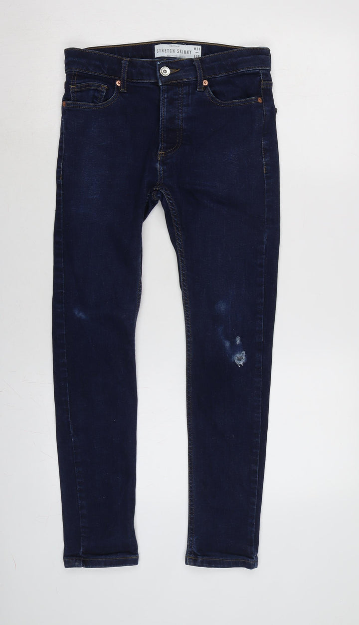 Topman Mens Blue Cotton Blend Skinny Jeans Size 28 in L26 in Regular Zip