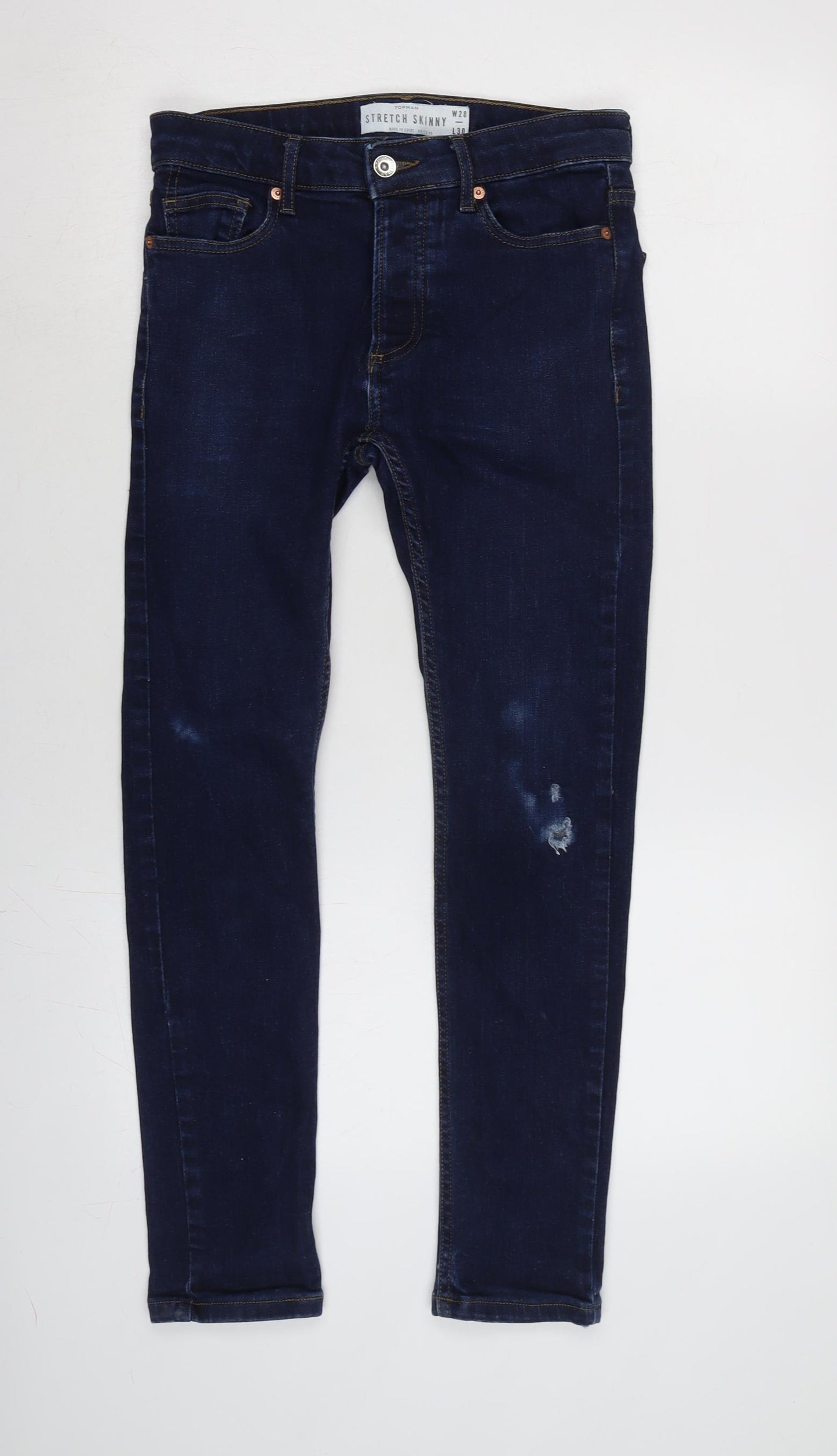 Topman Mens Blue Cotton Blend Skinny Jeans Size 28 in L26 in Regular Zip