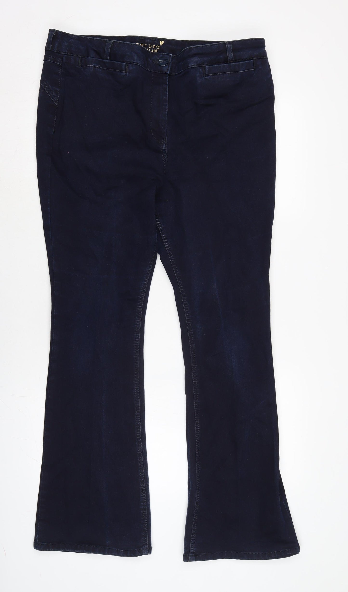 Per Una Womens Blue Cotton Blend Flared Jeans Size 18 L30 in Regular Zip