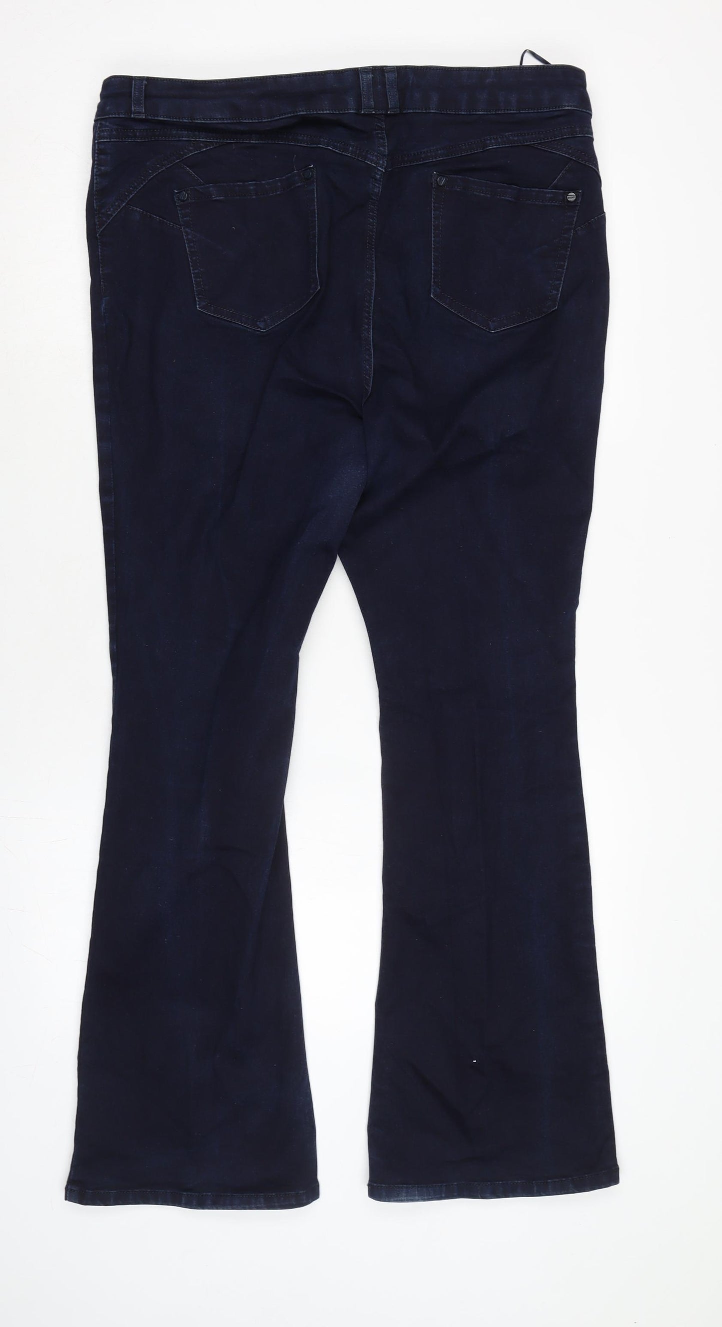 Per Una Womens Blue Cotton Blend Flared Jeans Size 18 L30 in Regular Zip