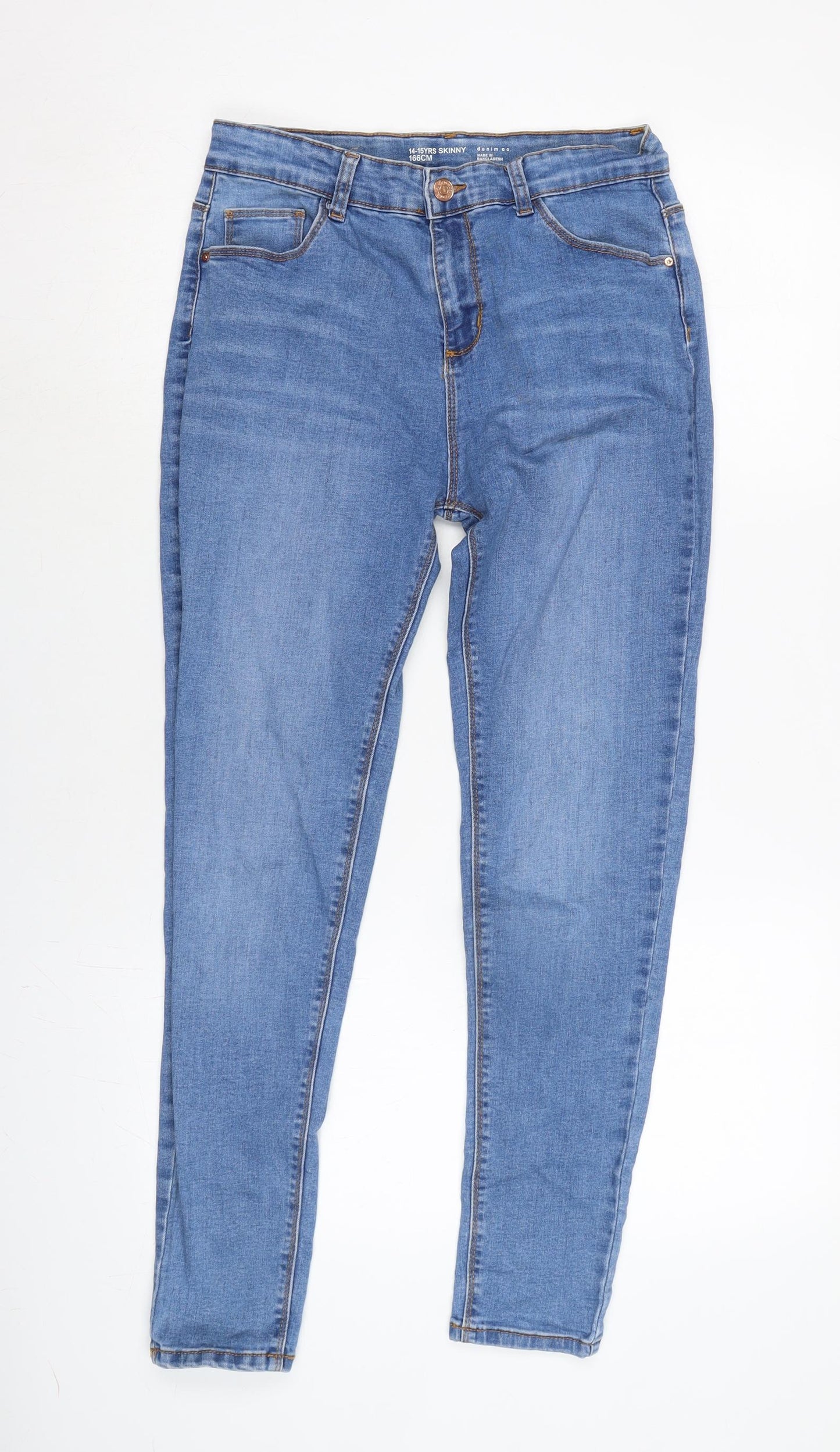 Denim & Co. Girls Blue Cotton Skinny Jeans Size 14-15 Years L27 in Regular Zip