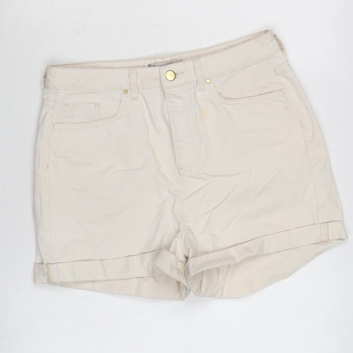 Marks and Spencer Womens Beige Cotton Boyfriend Shorts Size 12 Regular Zip