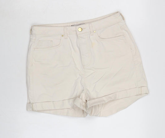 Marks and Spencer Womens Beige Cotton Boyfriend Shorts Size 12 Regular Zip