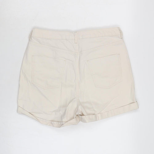 Marks and Spencer Womens Beige Cotton Boyfriend Shorts Size 12 Regular Zip