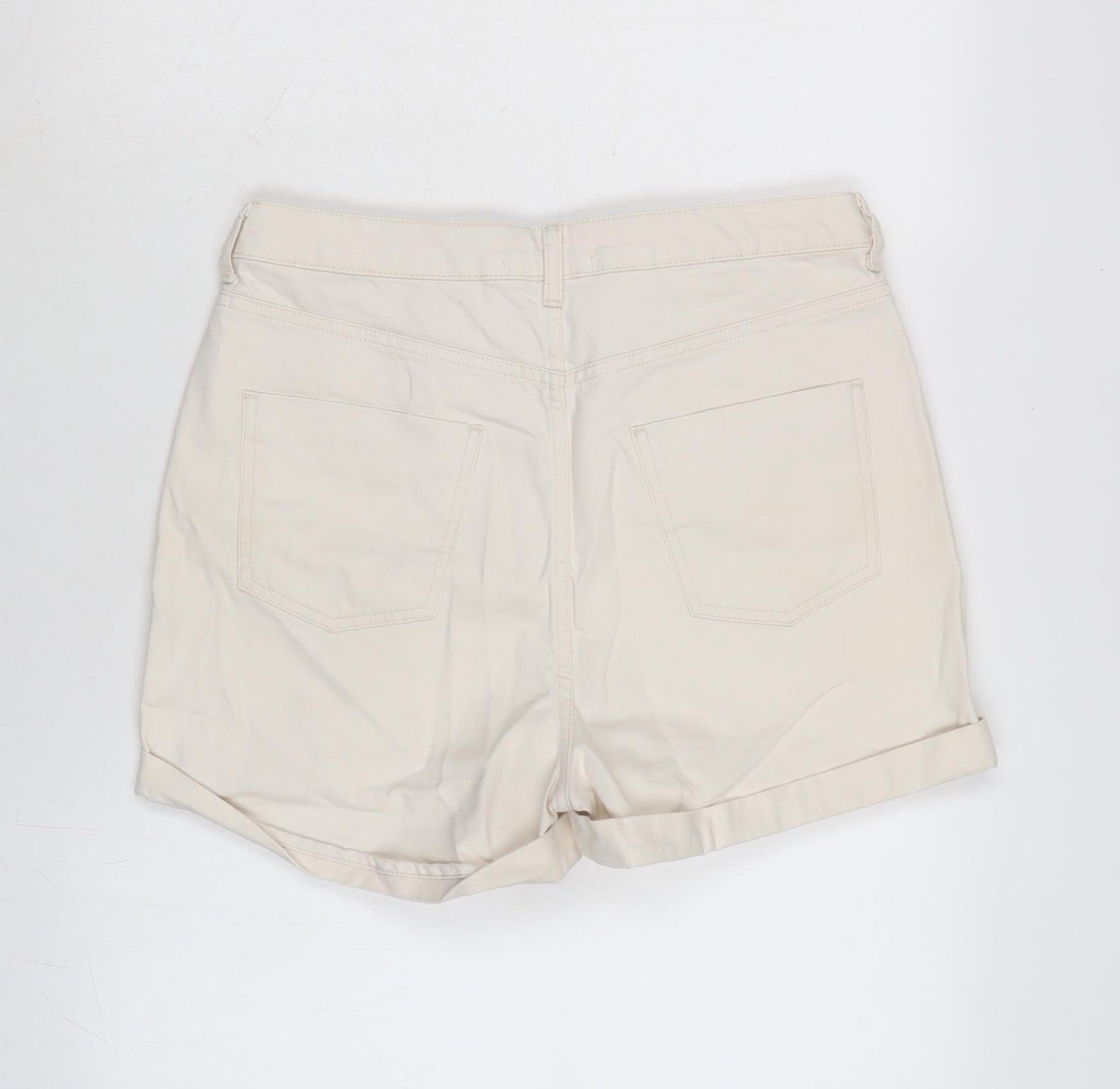 Marks and Spencer Womens Beige Cotton Boyfriend Shorts Size 12 Regular Zip