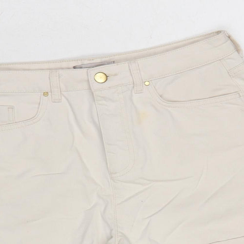 Marks and Spencer Womens Beige Cotton Boyfriend Shorts Size 12 Regular Zip