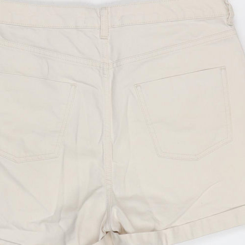 Marks and Spencer Womens Beige Cotton Boyfriend Shorts Size 12 Regular Zip