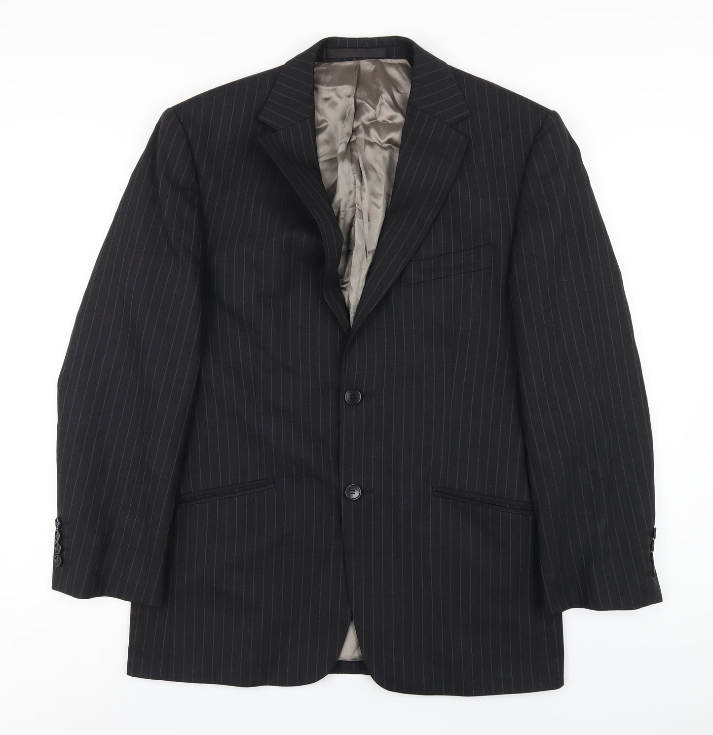 Marks and Spencer Mens Grey Striped Wool Jacket Blazer Size 38 Regular
