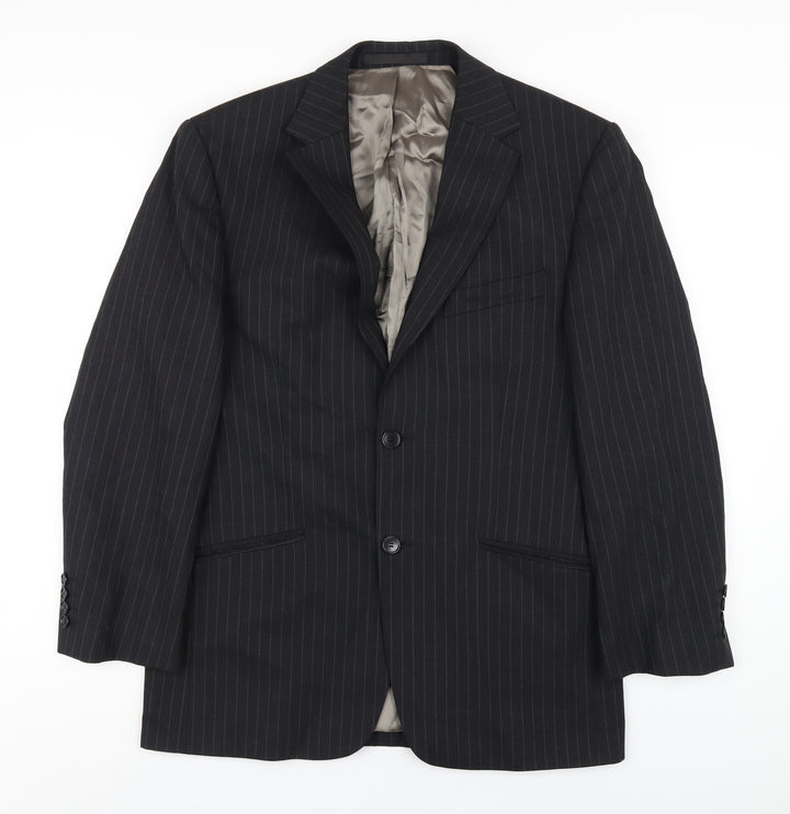 Marks and Spencer Mens Grey Striped Wool Jacket Blazer Size 38 Regular