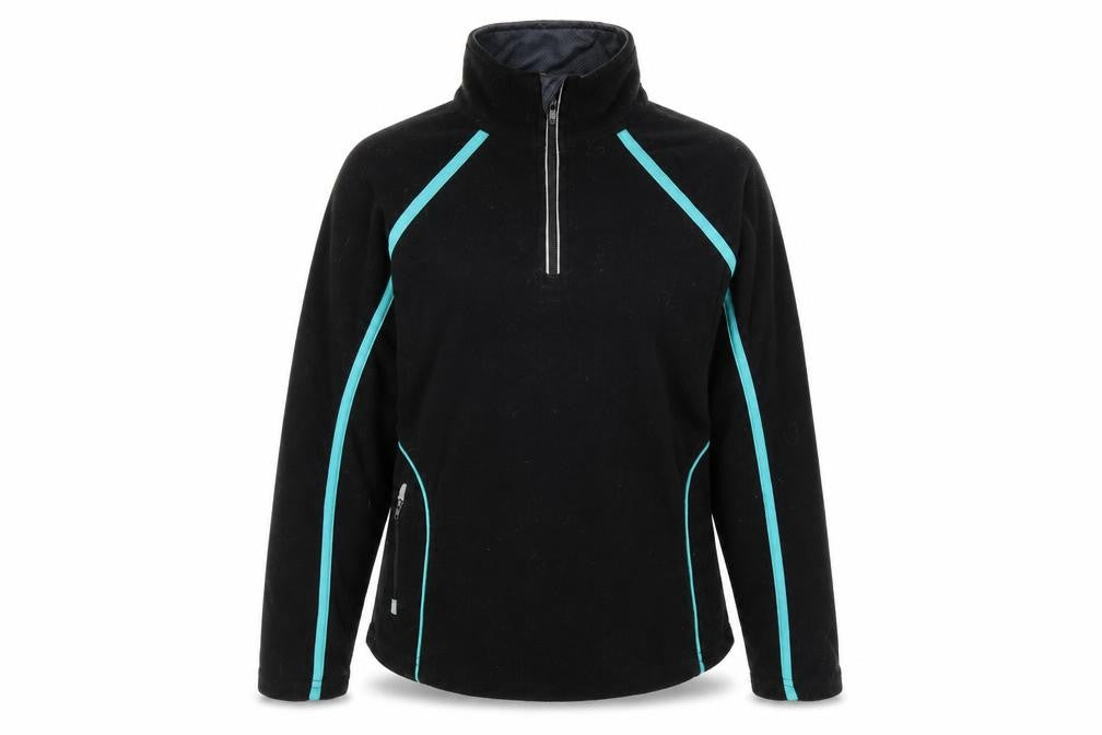 Front view of PBSport women’s black polyester pullover sweatshirt, size XS, zip
