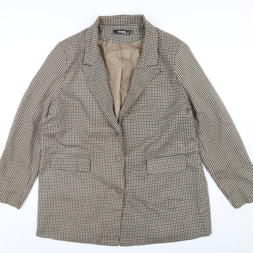 Missguided Womens Brown Geometric Jacket Blazer Size 14 Button