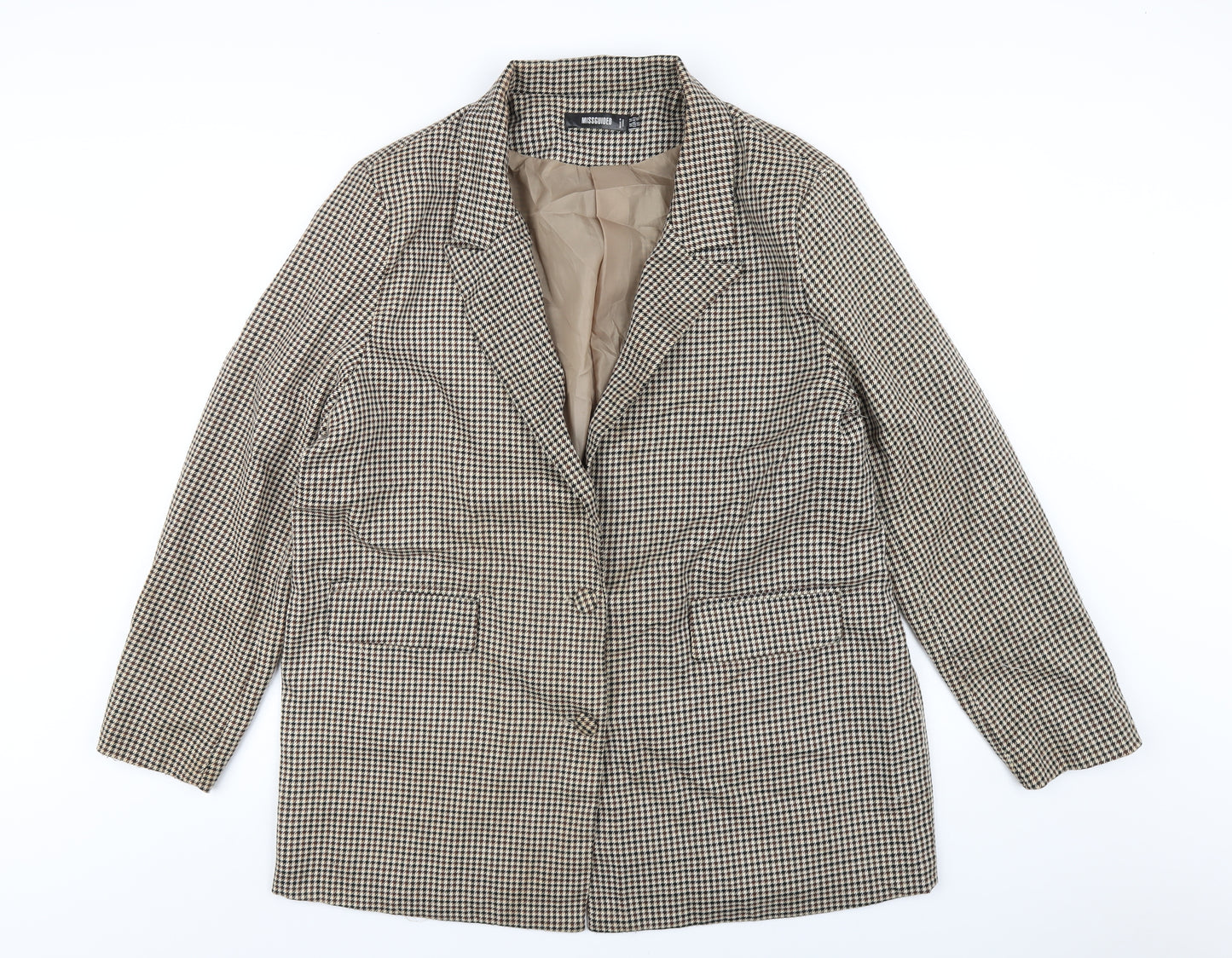 Missguided Womens Brown Geometric Jacket Blazer Size 14 Button