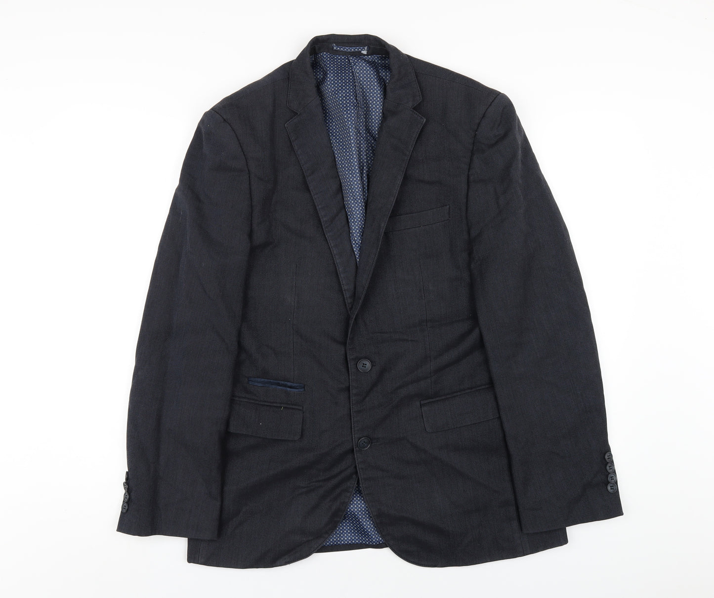 Fellini Mens Blue Polyester Jacket Blazer Size 38 Regular