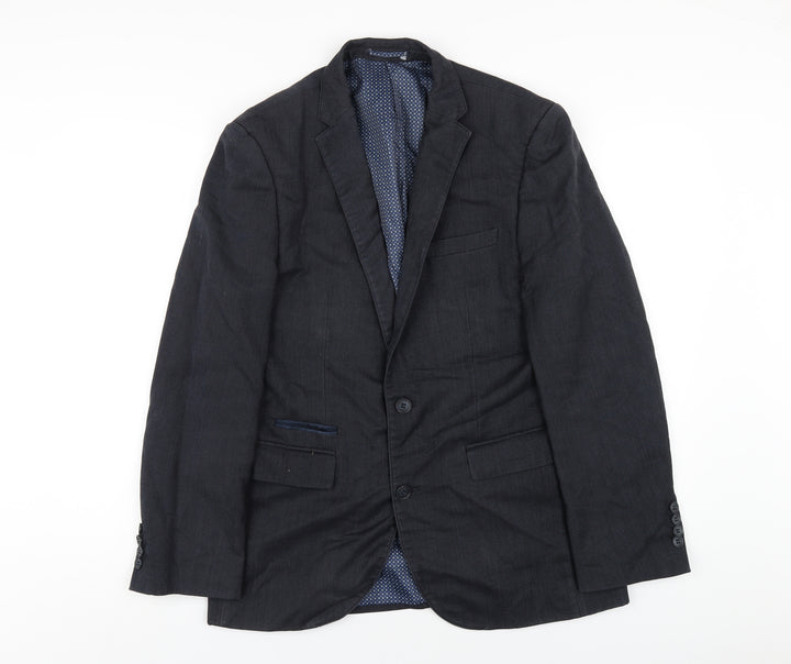Fellini Mens Blue Polyester Jacket Blazer Size 38 Regular