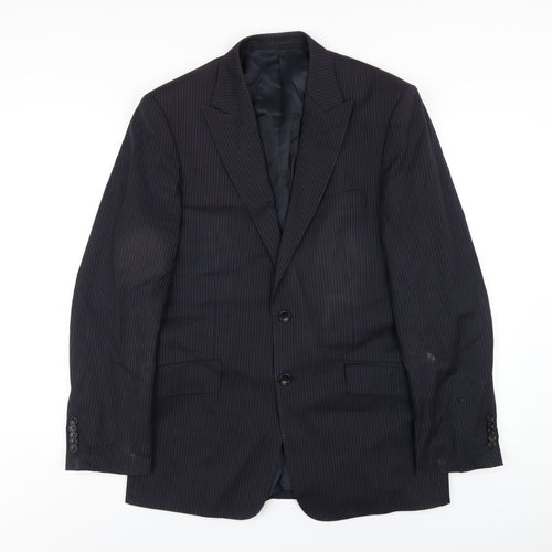 Linea Mens Blue Striped Wool Jacket Blazer Size 38 Regular
