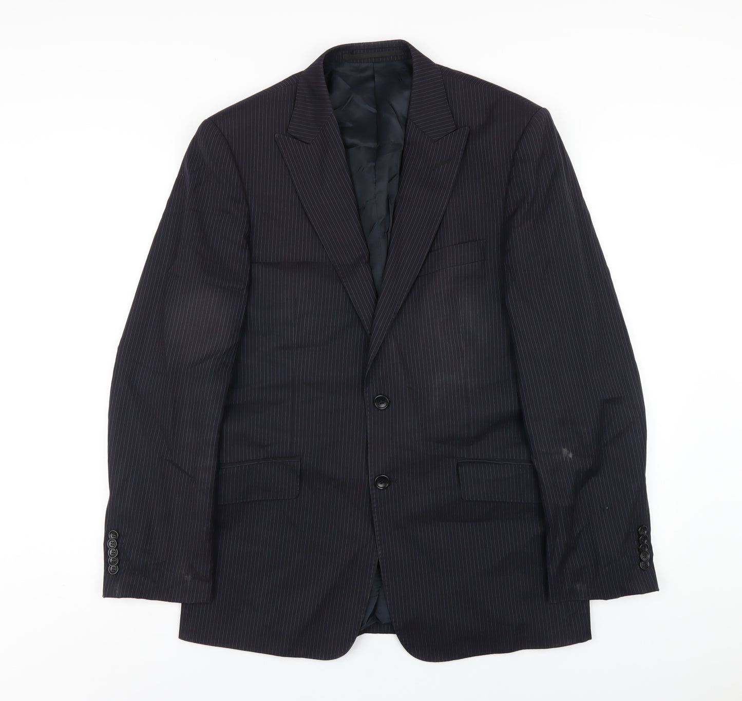Linea Mens Blue Striped Wool Jacket Blazer Size 38 Regular