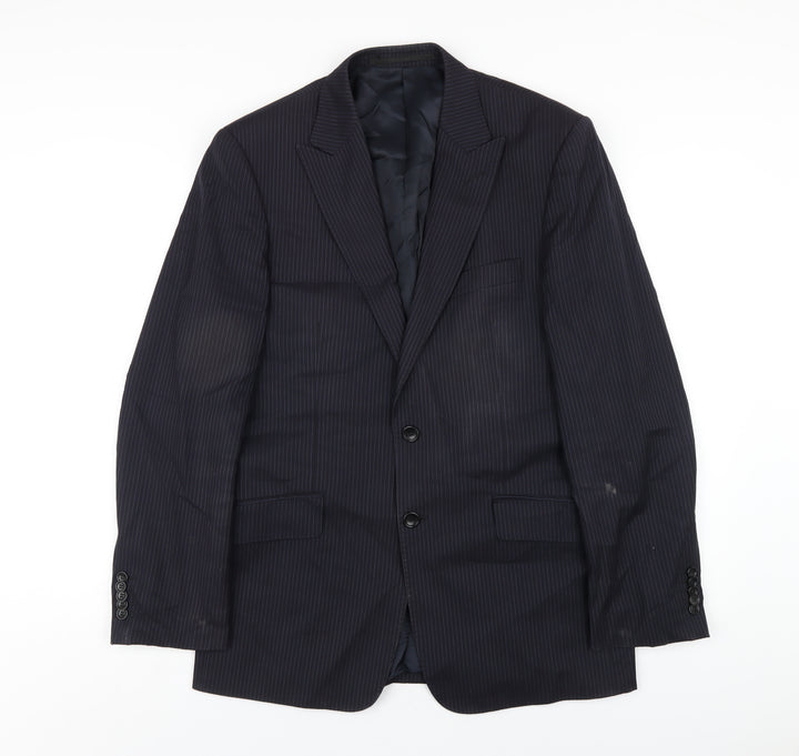 Linea Mens Blue Striped Wool Jacket Blazer Size 38 Regular