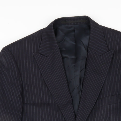 Linea Mens Blue Striped Wool Jacket Blazer Size 38 Regular