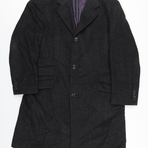 Greenwoods Mens Grey Overcoat Coat Size L Button