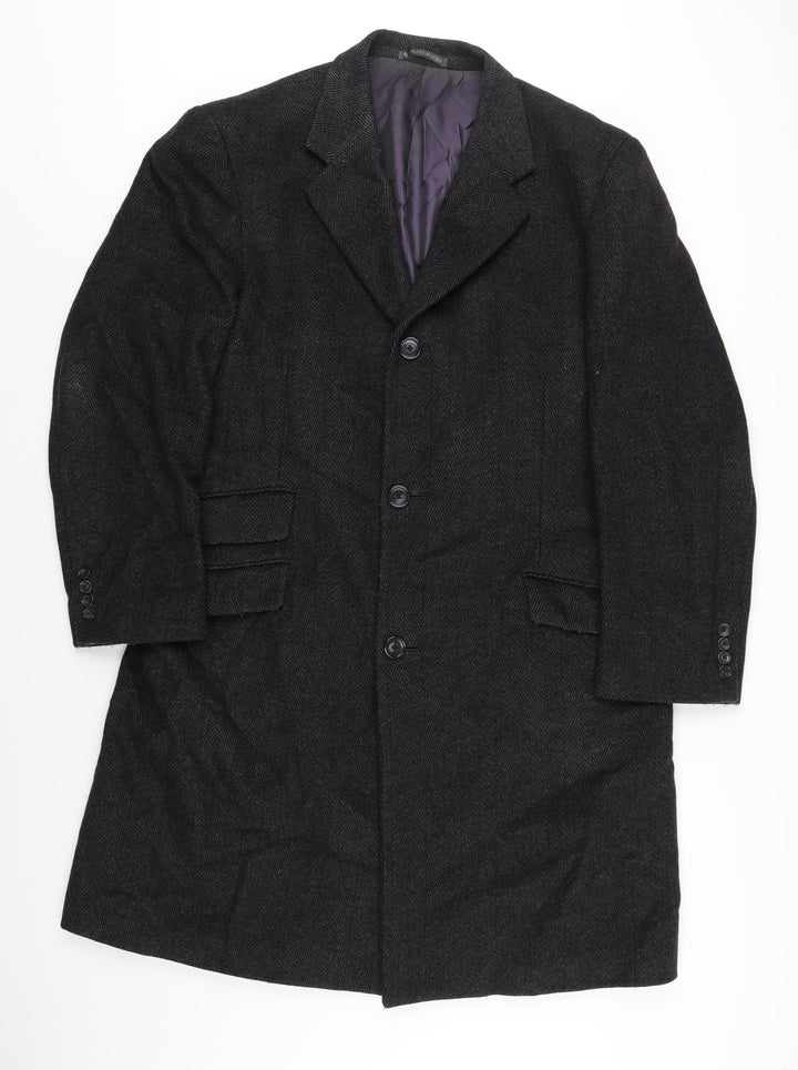 Greenwoods Mens Grey Overcoat Coat Size L Button