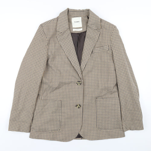 Pull&Bear Womens Brown Plaid Jacket Blazer Size S Button