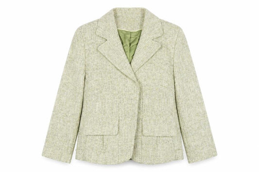 Front view of Next women’s green jacket coat, size UK 12, snap