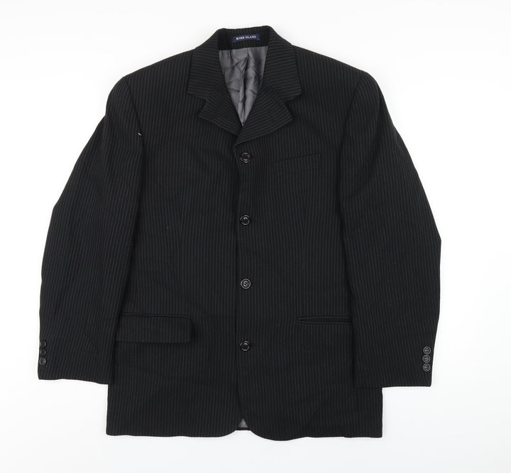 River Island Mens Black Striped Wool Jacket Blazer Size 38 Regular