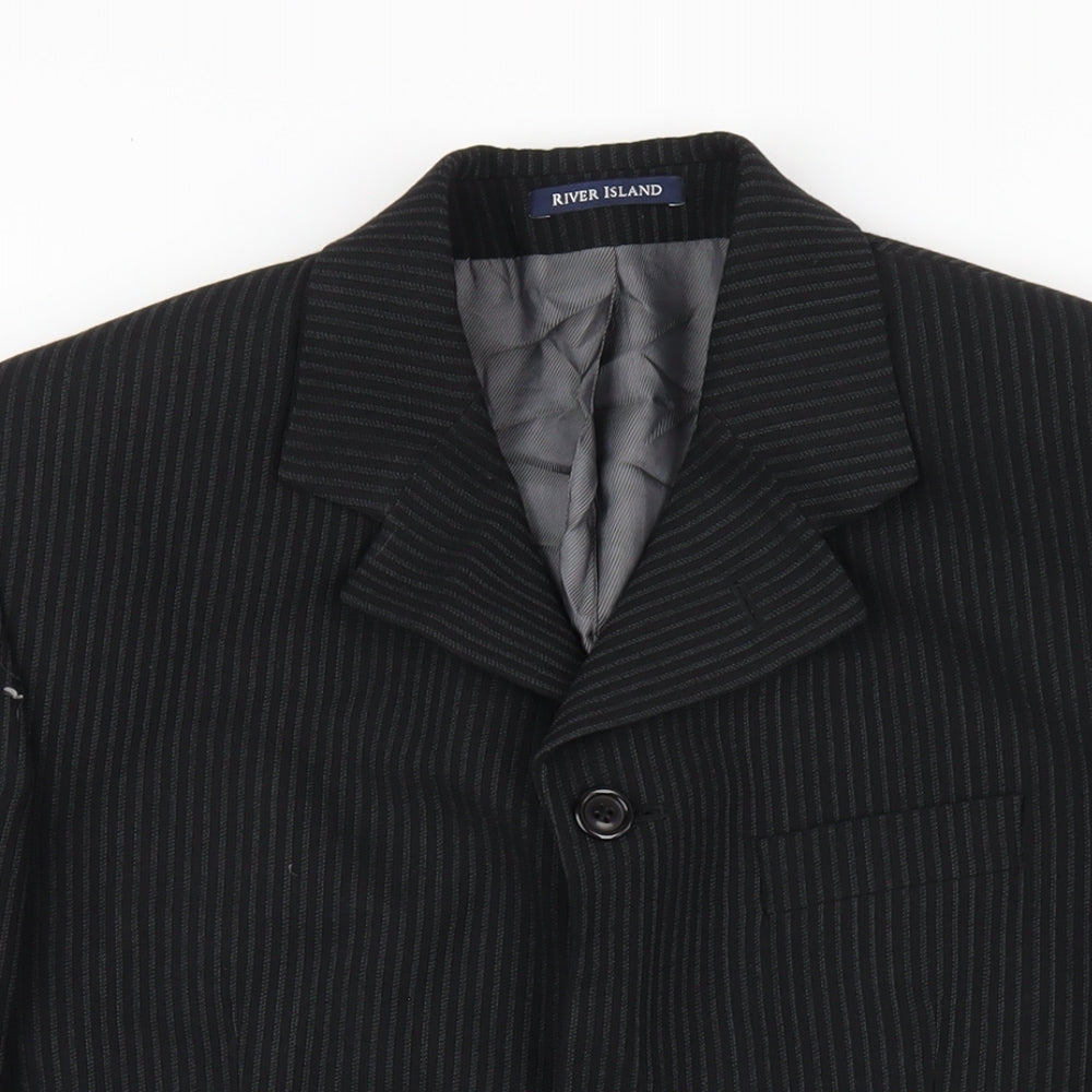 River Island Mens Black Striped Wool Jacket Blazer Size 38 Regular
