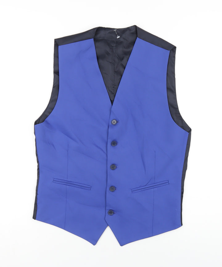 Boohoo Mens Blue Polyester Jacket Suit Waistcoat Size 36 Regular