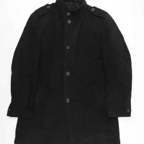 Marks and Spencer Mens Black Overcoat Coat Size M Button