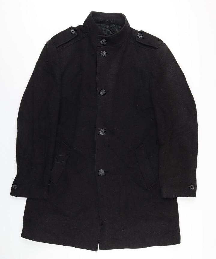 Marks and Spencer Mens Black Overcoat Coat Size M Button