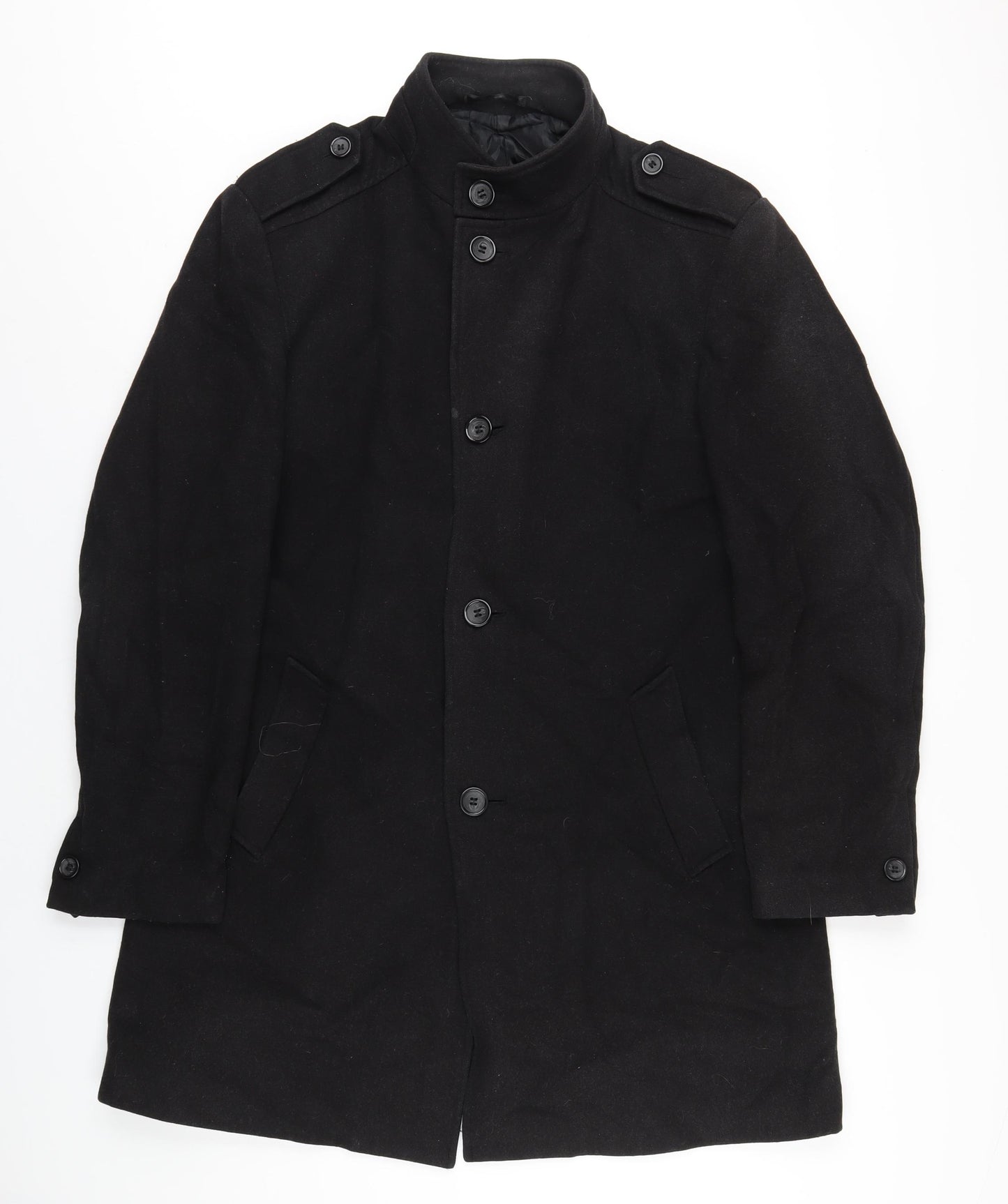 Marks and Spencer Mens Black Overcoat Coat Size M Button