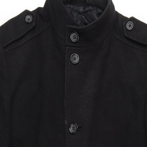 Marks and Spencer Mens Black Overcoat Coat Size M Button
