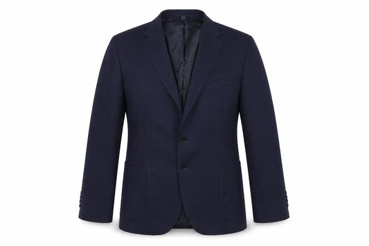 Front view of Marks & Spencer men’s blue polyamide jacket blazer, size 48, regular
